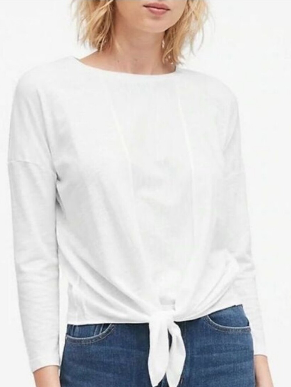 Banana Republic Long Sleeve Relaxed Fit Tie Front Pullover Shirt White Medium
